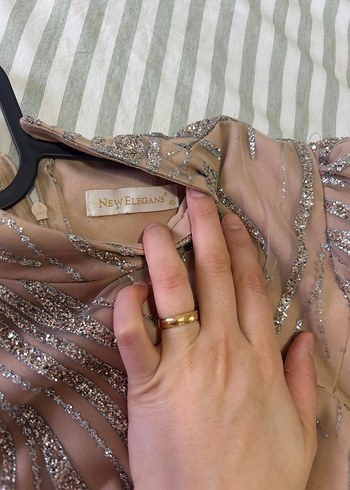 Bej Nakışlı Uzun Kollu Abiye Elbise - Görsel 6