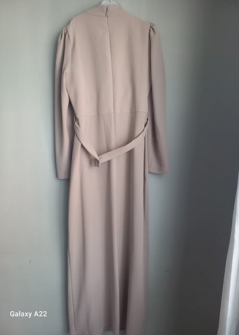 Bej Uzun Kollu Modern Klasik Elbise - Görsel 4