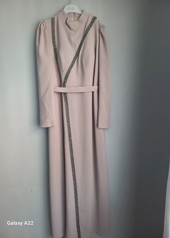 Bej Uzun Kollu Modern Klasik Elbise - Görsel 3