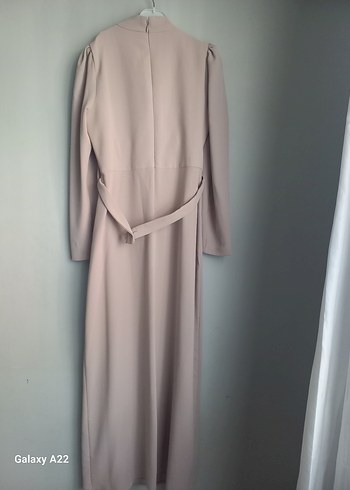 Bej Uzun Kollu Modern Klasik Elbise - Görsel 2