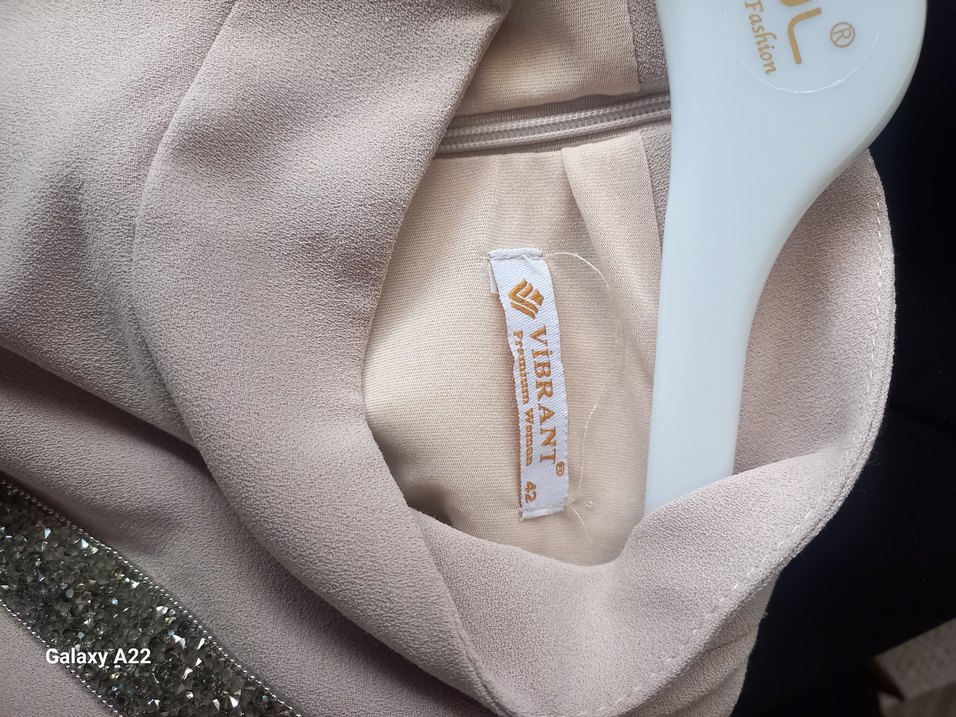 Bej Uzun Kollu Modern Klasik Elbise - Görsel 5