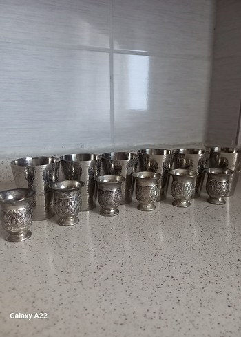 Gri İşlemeli Metal Kahve Fincanları Seti - Görsel 5