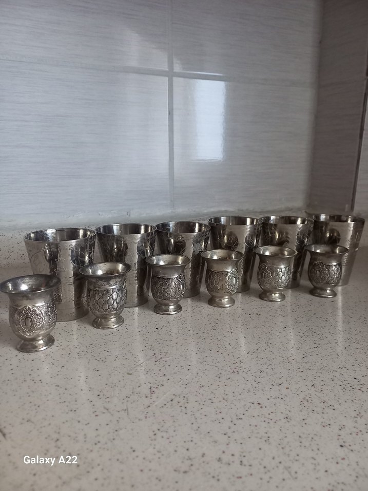 Gri İşlemeli Metal Kahve Fincanları Seti - Görsel 5