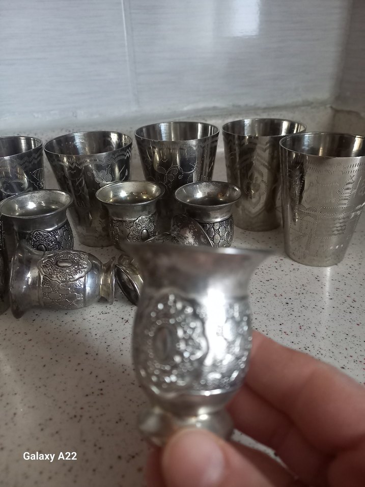 Gri İşlemeli Metal Kahve Fincanları Seti - Görsel 4