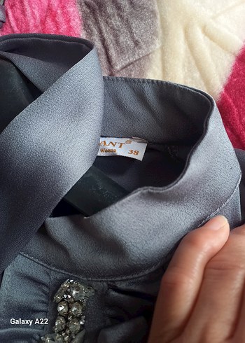 Uzun Gri Bohem Nakışlı Elbise - Görsel 5