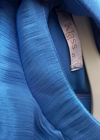 Mavi Uzun Drapeli Kadın Abiye Elbise - Görsel 8