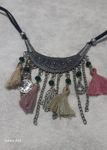 Bohem Zincir Detaylı Siyah Uzun Kolye - Görsel 2