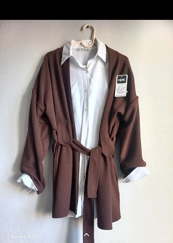 Kahverengi Kuşaklı Midi Hamile Ceketi - Görsel 3