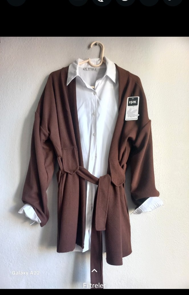 Kahverengi Kuşaklı Midi Hamile Ceketi - Görsel 3