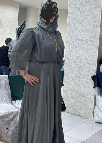 Gri Uzun Kemerli Kadın Abiye Elbise - Görsel 11