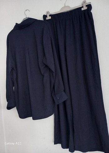 Lacivert Kadın Uzun Kollu Keten Gömlek - Görsel 3