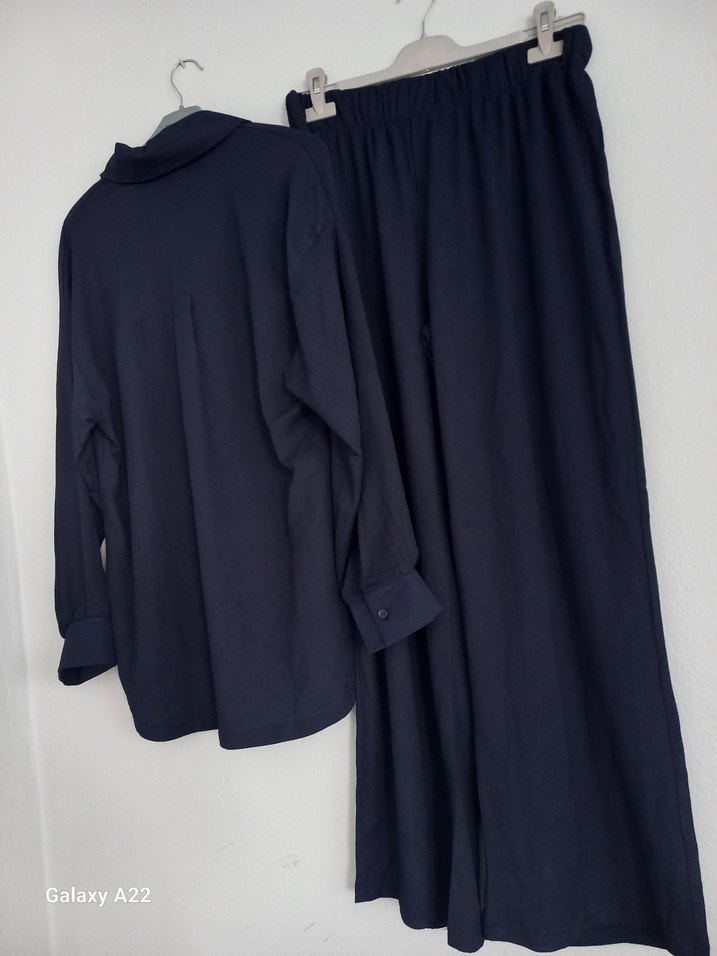 Lacivert Kadın Uzun Kollu Keten Gömlek - Görsel 3