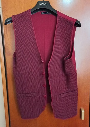 Diğer Bordo Dokulu Kolsuz Yelek