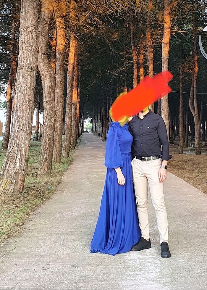 Tesettür abiye elbise eşarplı aynı kumaş - Görsel 4