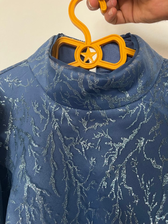 Uzun Mavi Drapeli Bohem Elbise şalı ile - Görsel 4