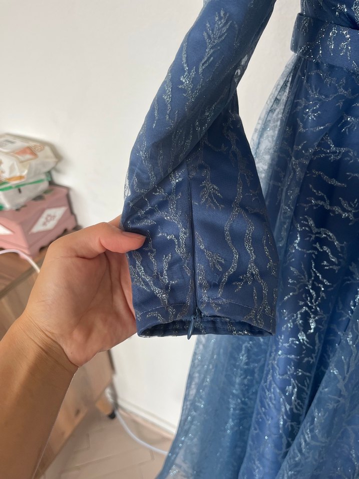 Uzun Mavi Drapeli Bohem Elbise şalı ile - Görsel 5