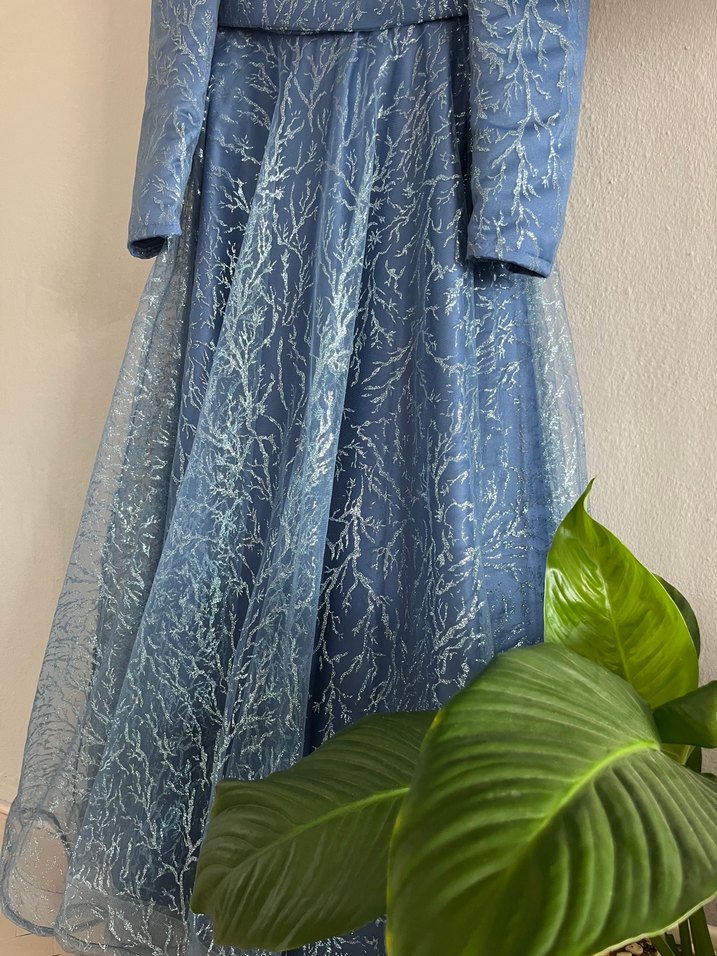 Uzun Mavi Drapeli Bohem Elbise şalı ile - Görsel 2