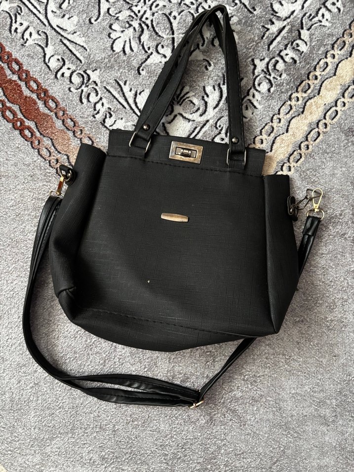 Siyah Deri Yılan Desenli Kadın Çanta - Görsel 2