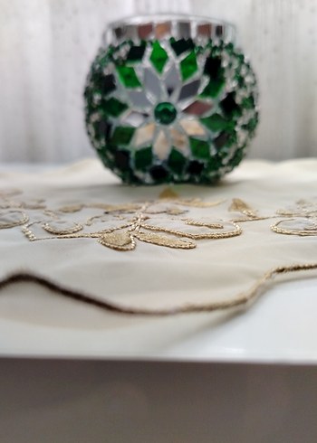 Yeşil Mozaik Desenli Mumluk