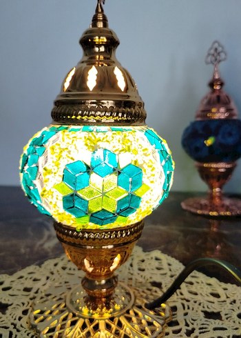 Diğer Turkuaz Mozaik Desenli Renkli Masa Lambası