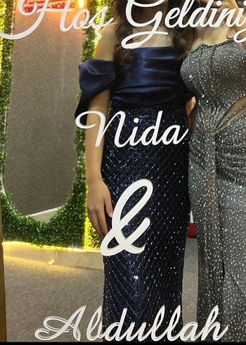 Drapeli Lacivert Payetli Uzun Abiye Elbise - Görsel 2