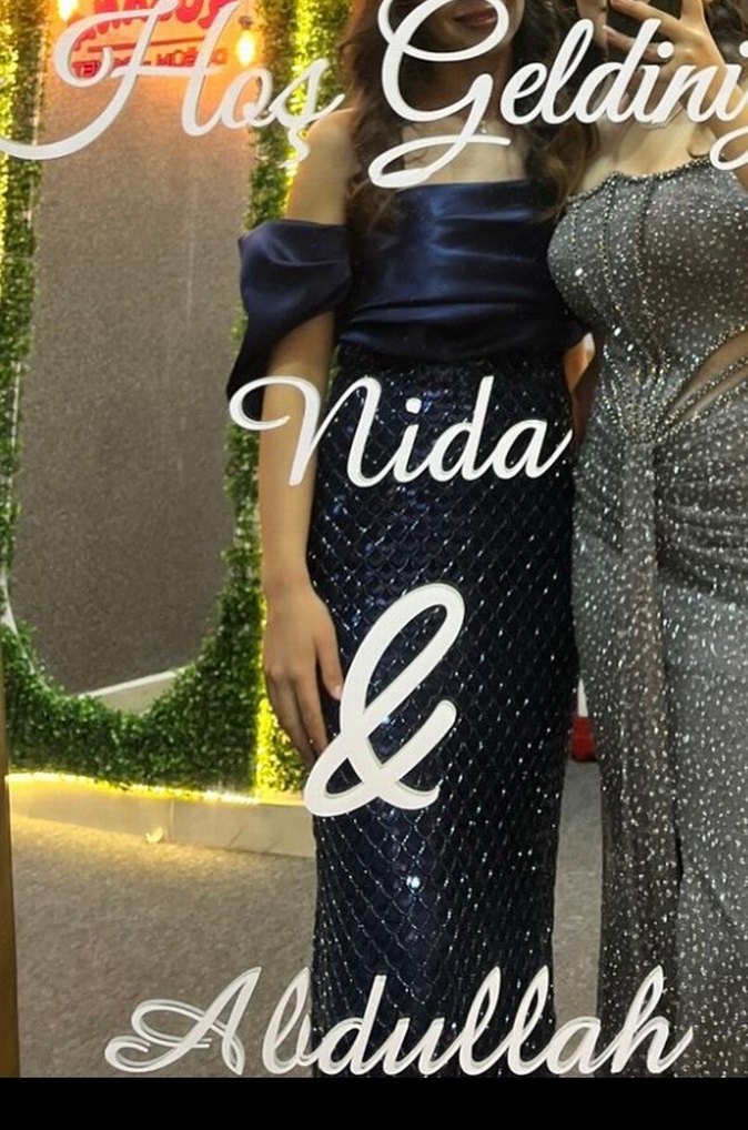 Drapeli Lacivert Payetli Uzun Abiye Elbise - Görsel 2