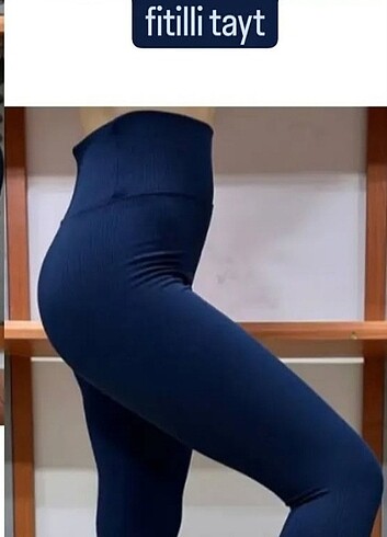 Lacivert fitili içe şardonlu tayt