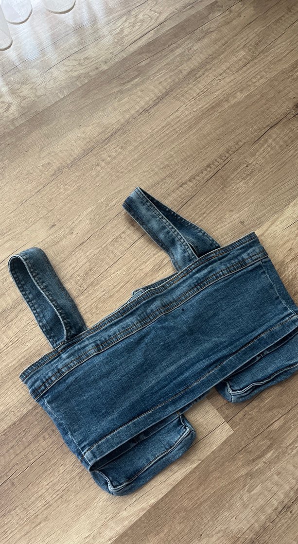 Mavi Mini Düğmeli Straplez Denim Crop - Görsel 4