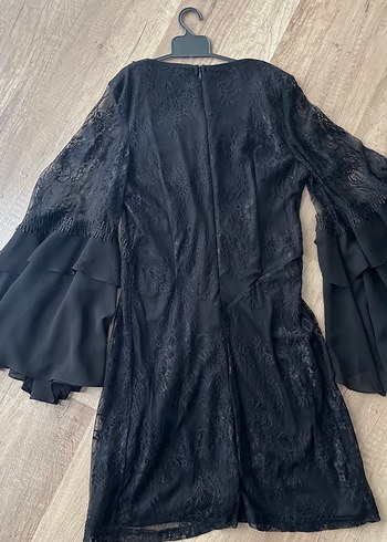 V Yaka Siyah Dantel Uzun Kollu Uzun Elbise - Görsel 5