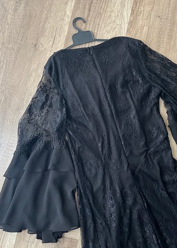 V Yaka Siyah Dantel Uzun Kollu Uzun Elbise - Görsel 6