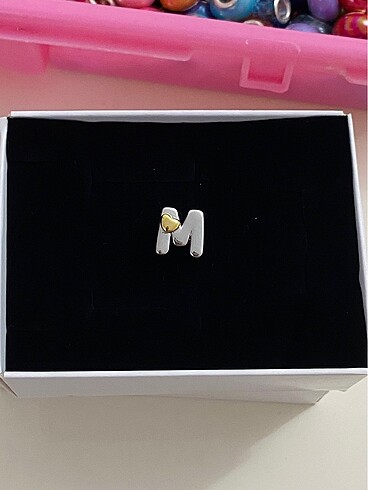 gold M harf charm