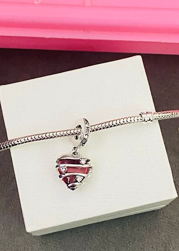 Pembe Boncuklu Kalp Charm - Görsel 2