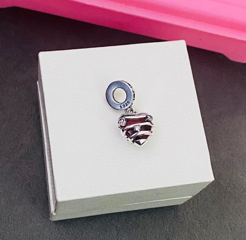 Pembe Boncuklu Kalp Charm - Görsel 3