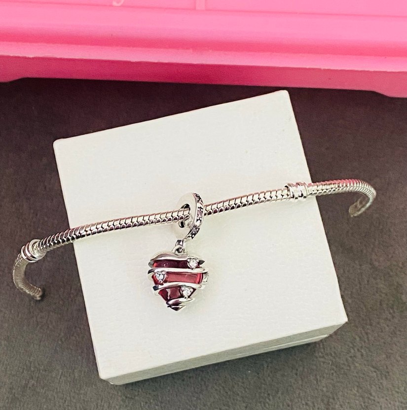 Pembe Boncuklu Kalp Charm - Görsel 2