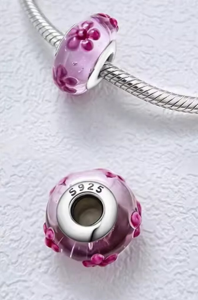 Pembe Çiçekli murano Charm - Görsel 2