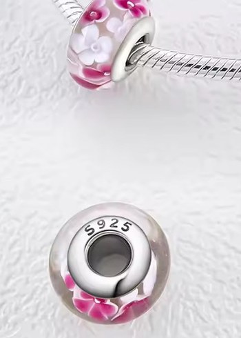 Pembe Çiçekli Boncuk Charm - Görsel 2