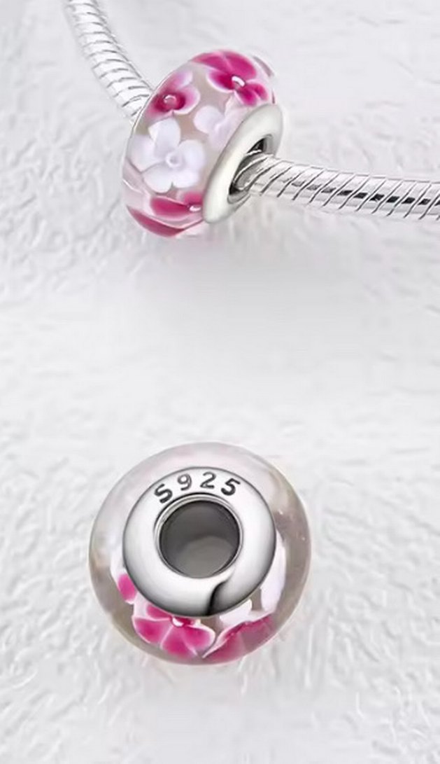 Pembe Çiçekli Boncuk Charm - Görsel 2