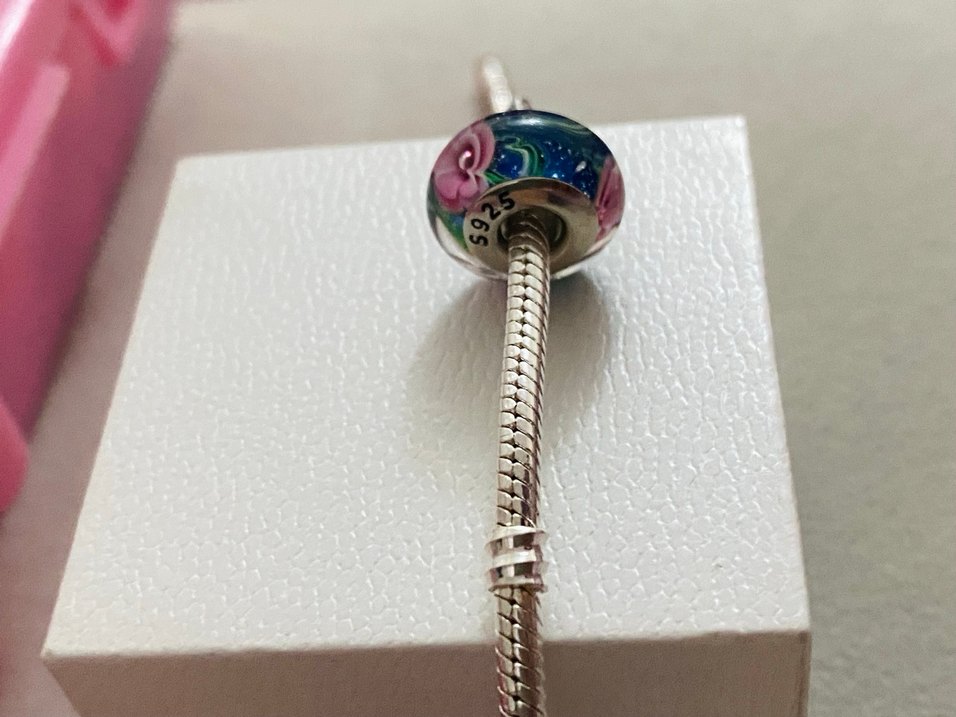 mavi çiçekli murano Charm - Görsel 2