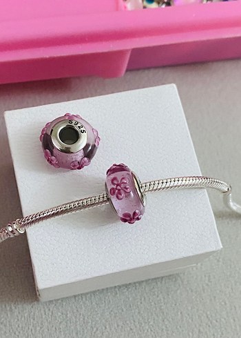 Pembe Çiçekli Boncuk Charm - Görsel 2