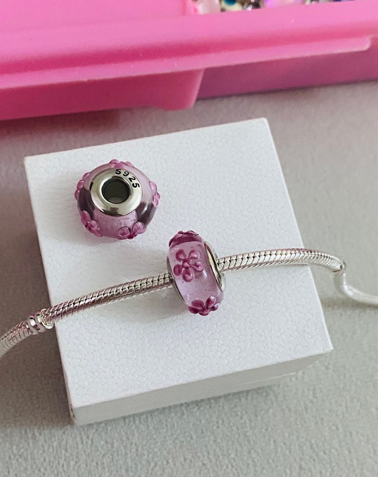 Pembe Çiçekli Boncuk Charm - Görsel 2