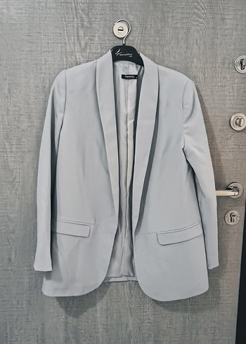 36 Beden gri Renk Gri Kadın Midi Boy Düğmeli Blazer Ceket