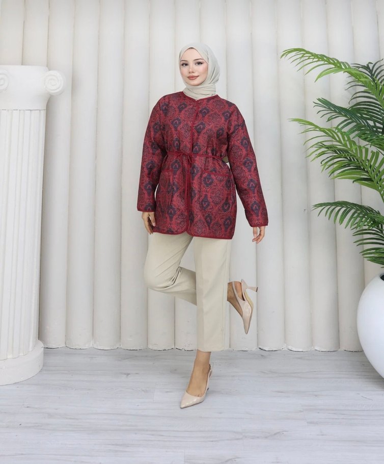 Etnik Desenli Kapitone Ceket - Görsel 3