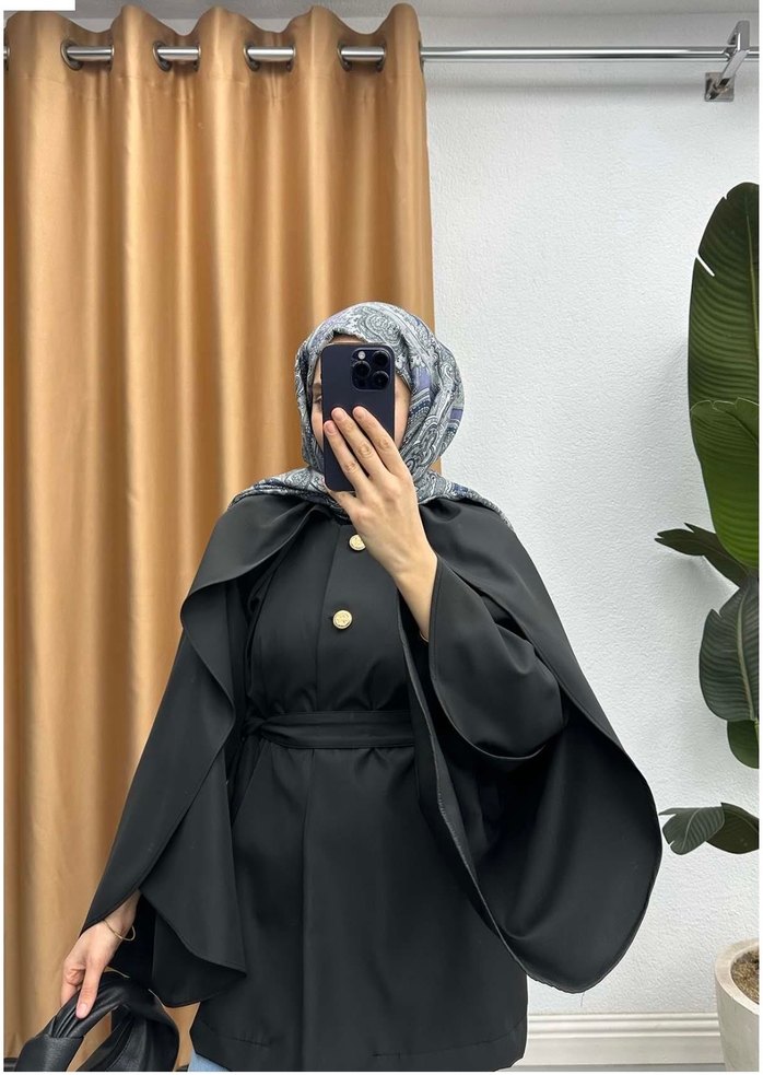 Kemerli Siyah Kadın Trençkot - Görsel 2