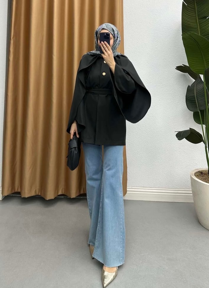 Kemerli Siyah Kadın Trençkot - Görsel 3