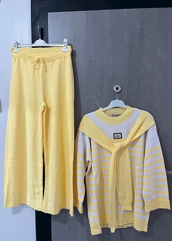 Sarı Çizgili Triko Kadın Takım - Görsel 9