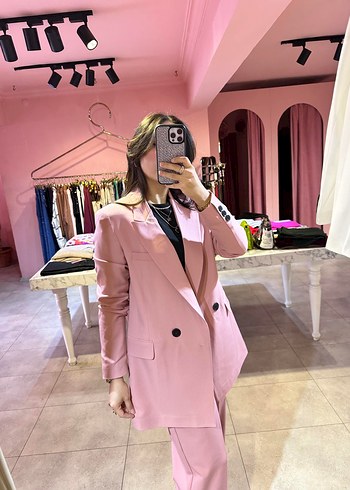 Fabrika Pembe Uzun Kesim Kadın Blazer Ceket