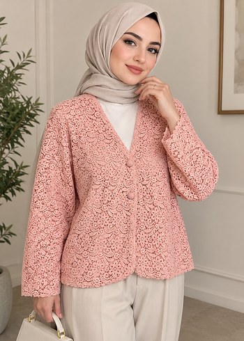 Ralph Lauren Pudra Pembe Dantel V Yaka Hirka