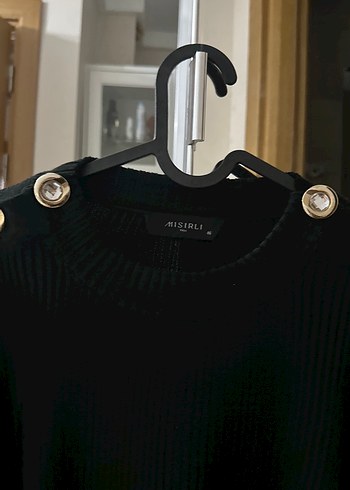 Düğmeli Siyah Kadın Triko Kazak - Görsel 3