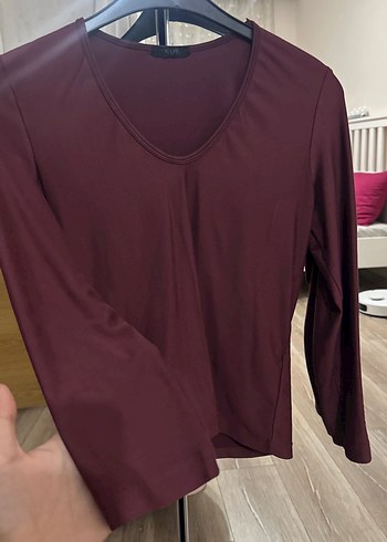 Kadın Bordo V Yaka Uzun Kollu Bluz - Görsel 2