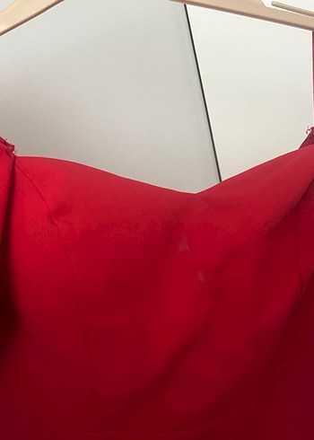 Kırmızı V Yaka Midi Elbise - Görsel 2